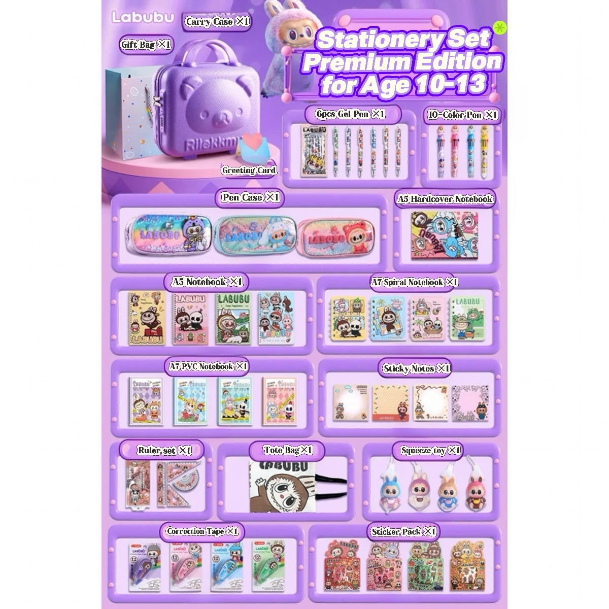 Back to School Stationery Set for Kids – Labubu Gift Box with Cute School Supplies
