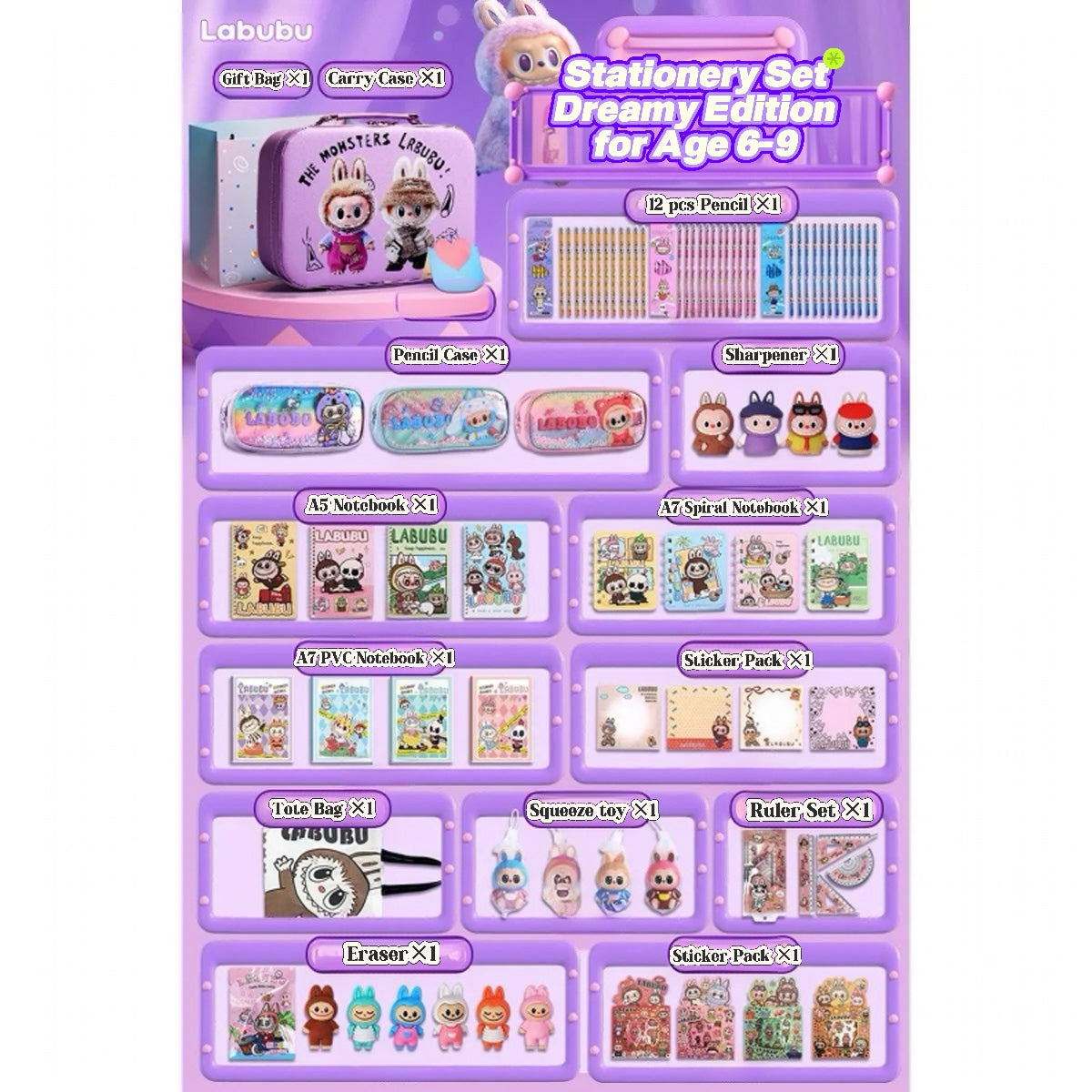 Back to School Stationery Set for Kids – Labubu Gift Box with Cute School Supplies