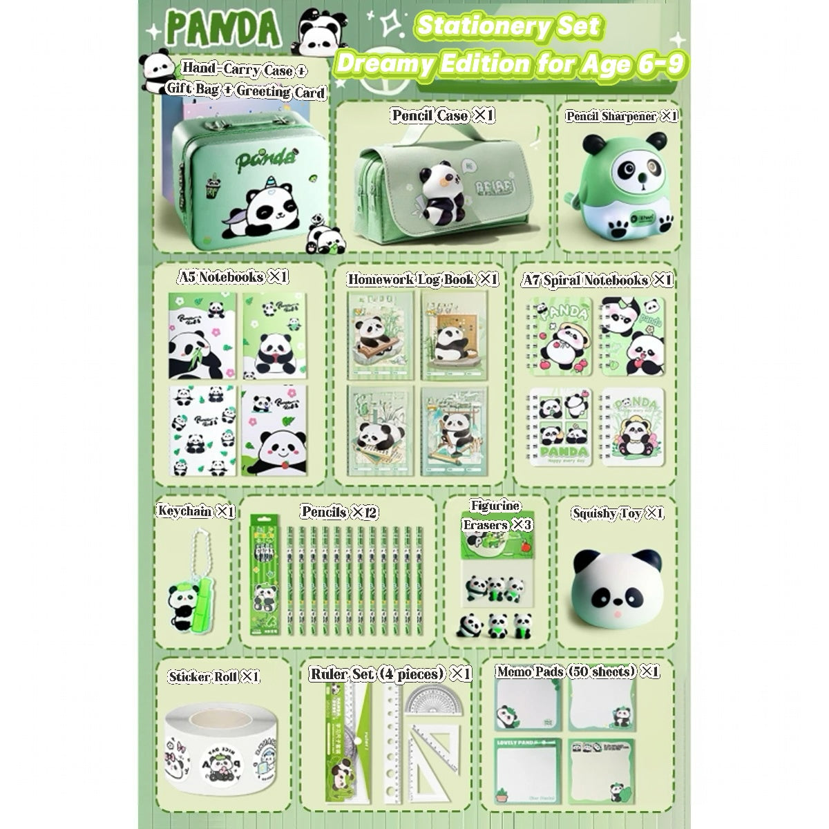 Panda Study Kit for Kids – Multi-Item Back to School Stationery Bundle