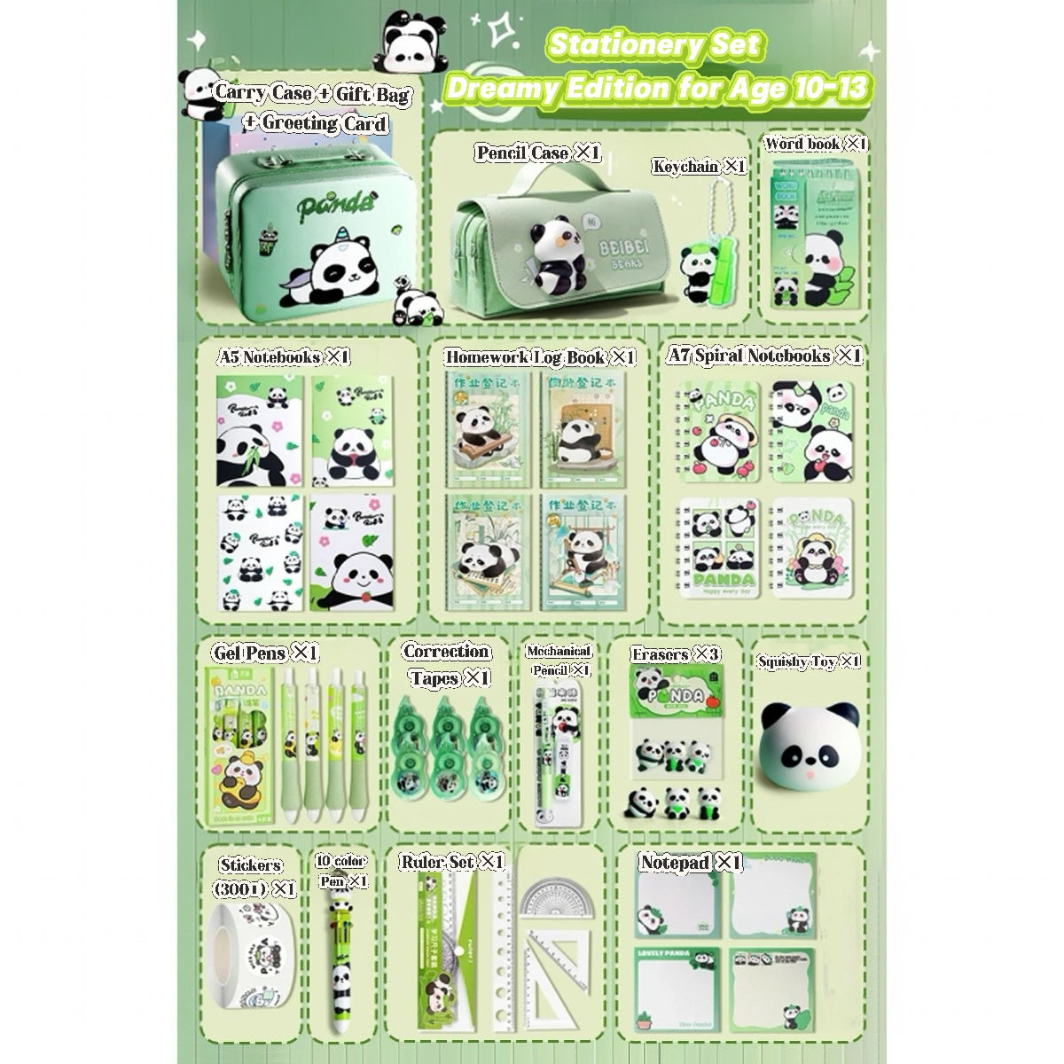 Panda Study Kit for Kids – Multi-Item Back to School Stationery Bundle