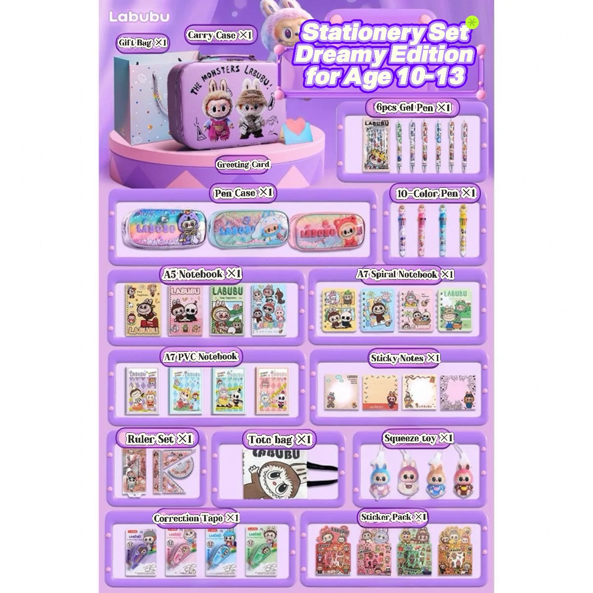 Back to School Stationery Set for Kids – Labubu Gift Box with Cute School Supplies