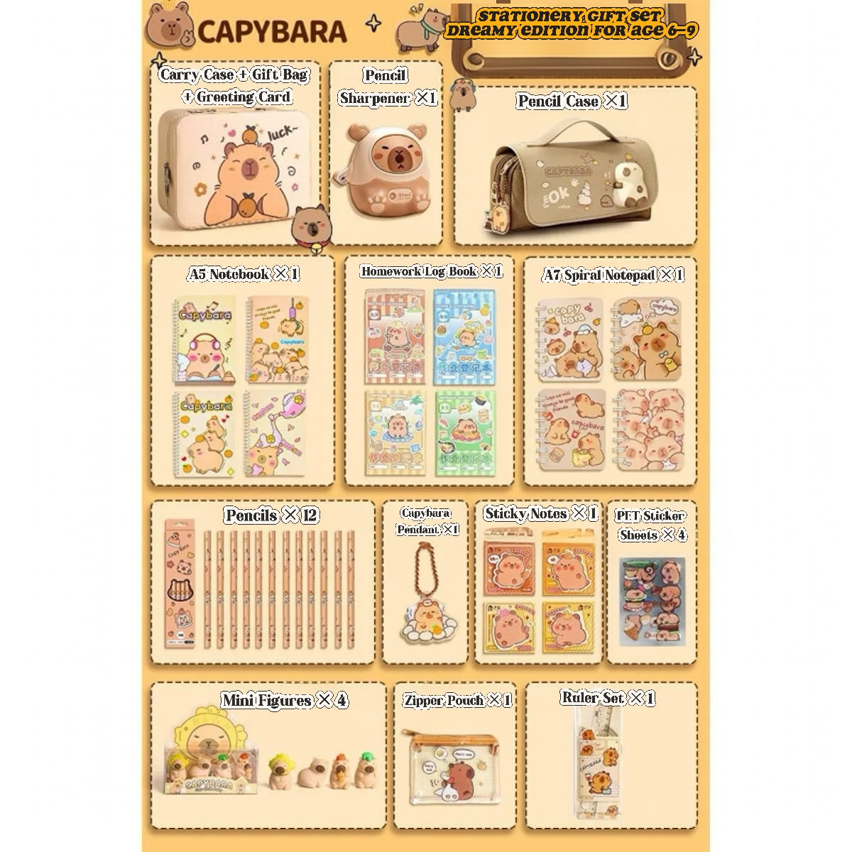 Back to School Stationery Set for Kids – Capybara Gift Box with Cute School Supplies