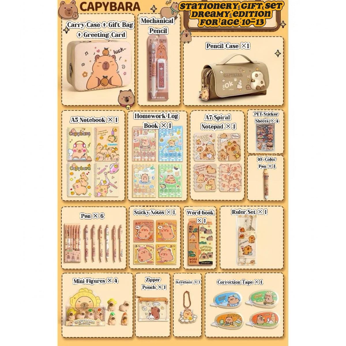 Back to School Stationery Set for Kids – Capybara Gift Box with Cute School Supplies