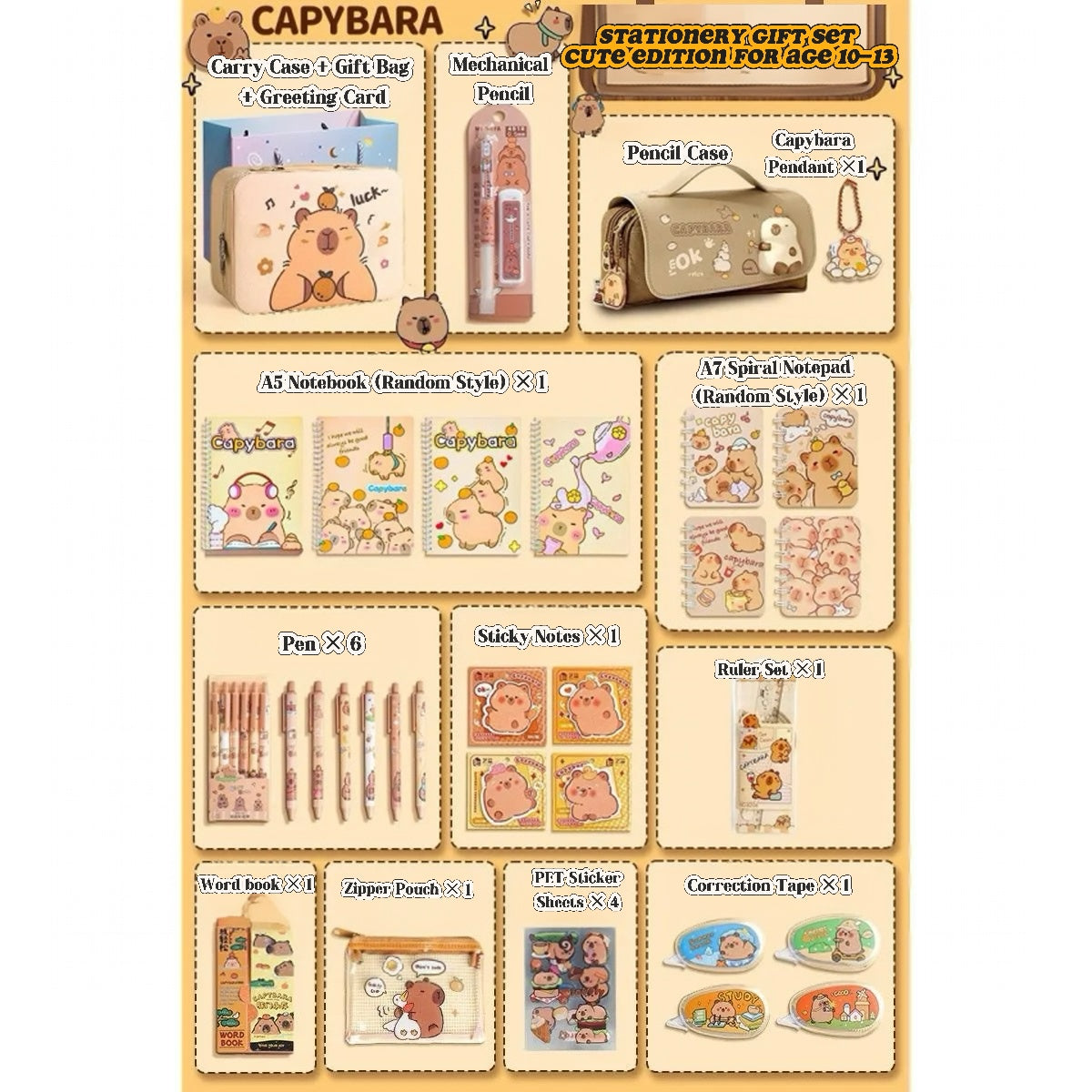 Back to School Stationery Set for Kids – Capybara Gift Box with Cute School Supplies