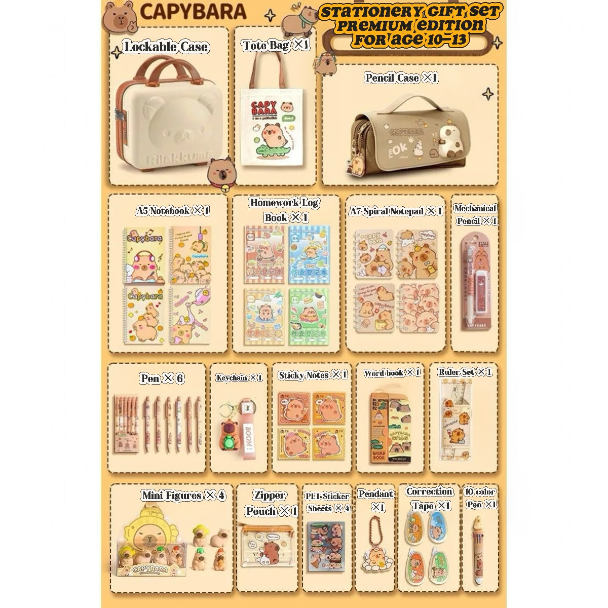 Back to School Stationery Set for Kids – Capybara Gift Box with Cute School Supplies
